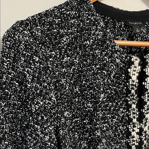 Talbots long cardigan sweater jacket textured knit black white chunky stretchy S - Picture 3 of 14